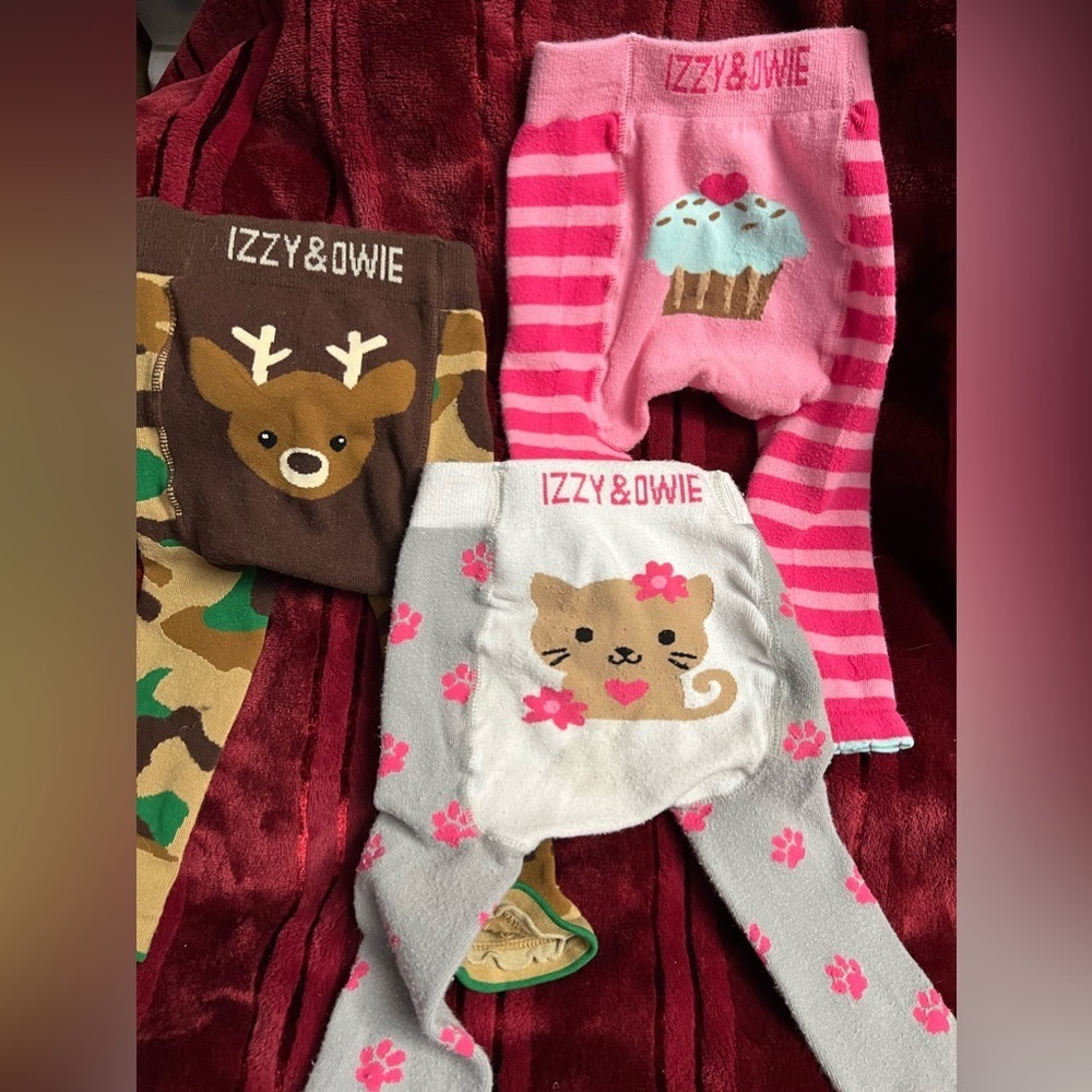 Izzy & Owie 12-24 month Warm Footless Tights Pink Kitty Camo Brown Deer Cupcake
